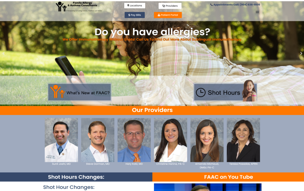 Woman using phone in grassy area. Jax Allergist